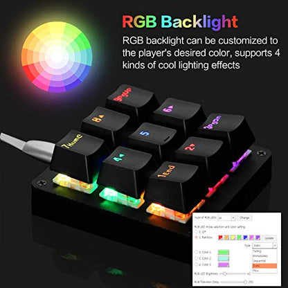 Koolertron One Handed Macro Mechanical Keyboard, RGB LED Backlit Portable Mini One-Handed Mechanical Gaming Keypad OSU! Keyboard 9 Fully Programmable Keys Red Switches - color: Black/Red Switches