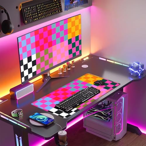 Checkered Desk Mat Pink Desk Matt for Desktop Desk Pad XXL Large Mouse Pad Deskmat Big Mousepad Keyboard Pad Mouse for Computer Cute Desk Accessories 31.5 X 15.7In - color: A6- Retro Checked