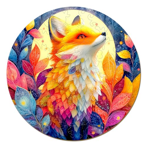Animal Wooden Puzzles for Kids - Red Fox (11.4 * 11.4 in) | 50 Piece Puzzles for Kids Ages 6-8, Kids Puzzles with Unique Animal Shapes, Round Gift for Girls and Boys - color: Red Fox