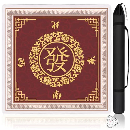 Mahjong Mat with Carrying Bag and 3 Dice, 31.5" X 31.5" Noise Reduction Mahjong Table Cover, Mahjong Lovers Gifts Non Slip Gaming Mat for Board Tile Games Poker Card Dominoes Party Family Game Nights - color: A03