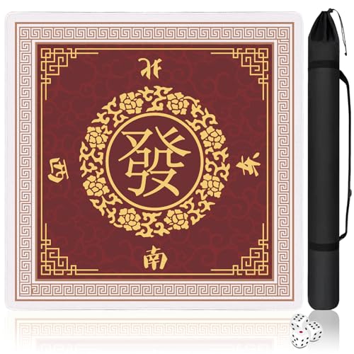 Mahjong Mat with Carrying Bag and 3 Dice, 31.5" X 31.5" Noise Reduction Mahjong Table Cover, Mahjong Lovers Gifts Non Slip Gaming Mat for Board Tile Games Poker Card Dominoes Party Family Game Nights - color: A03