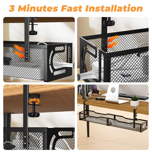 Under Desk Cable Management Tray, No Drill Steel Desk Cable Organizers, Wire Management Tray Cable Management Rack (24.4" Length-Black) - color: 1 Pack-24.4"-Black