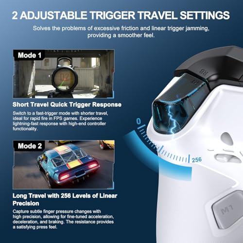 PXN P5 Wireless Gaming Controller - Hall Joystick, Hall Trigger, 6-Axis Motion, 4 Back Buttons, Compatible with PC, Switch/Switch2, iOS, Android - color: White