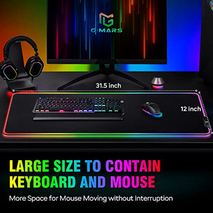 Gimars Large RGB Gaming Mouse Pad, Desk Pad with 12 LED Lighting Modes, Premium Micro-Weave Cloth, 5mm Thickened Mat, Keyboard and Mousepad for Desk, Gaming, Office - color: Black-RGB