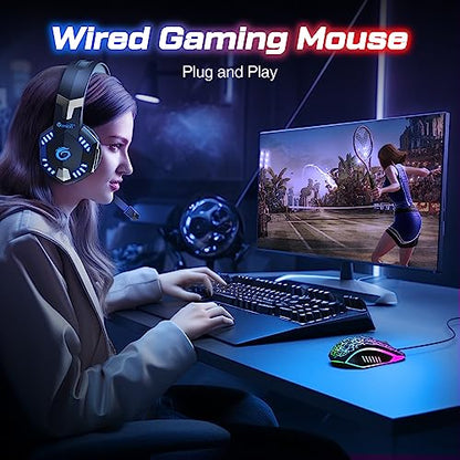 VersionTECH. Wired Gaming Mouse, Computer Mouse Ergonomic Mice with 7 LED Lights RGB Backlit, 6 Programmable Buttons, 4 Adjustable DPI for Laptop PC Gamer Desktop Chromebook Mac Games-Black - color: black