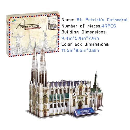Architecture World Famous of 3D Puzzle.Build Your Own Collection of 17 Global Landmarks (Notre Dame, Colosseum) - Educational DIY Model Kit for Kids & Adults. (St. Patrick's Cathedral) - color: St. Patrick's Cathedral