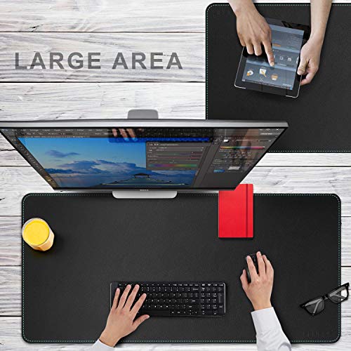 CENNBIE Leather Desk mat Protecter 47.2X19.6in Super Large(Black) | Premium stitched edges resist wear. Easy to clean. Protects desk from spills, stains ,scratches. Smooth glide. Office & home. - color: Black, size: 19.6" x 47.2"