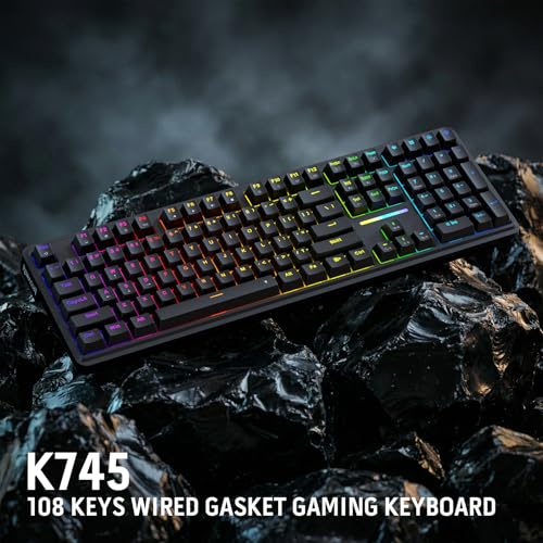 Redragon K745 Wired Gasket RGB Gaming Keyboard, 108 Keys Mechanical Keyboard w/Extra 4 Hotkeys, Upgraded Hot-swappable Socket, 5-Layer Noise Dampening, Creamy & Thocky Custom Linear Switch - color: Essential Black, size: 108 Keys