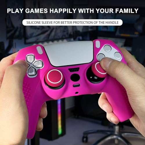 Anti-Slip Pink PS5 Controller Skin,Studded Edition Protective Silicone Cover Skin Grips Compatible with PS5/Slim/Pro Controller and 6 PCS Thumb Grips Caps. - color: Pink