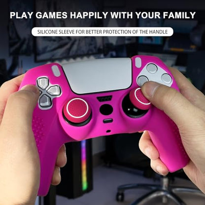 Anti-Slip Pink PS5 Controller Skin,Studded Edition Protective Silicone Cover Skin Grips Compatible with PS5/Slim/Pro Controller and 6 PCS Thumb Grips Caps. - color: Pink