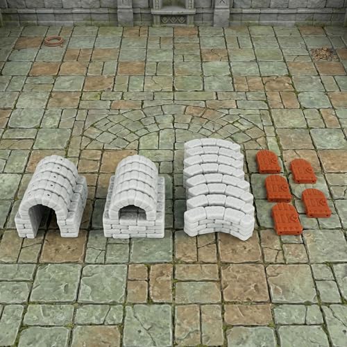 AUSPDICE Dungeon Walls, 28mm DND Terrain Accessories for Tabletop RPGs | Door Frames, Doors, Windows and Curved Walls for RPGs, Wargaming, Christmas and Halloween Gifts, FF204-Expansion Pack 3 - color: Expansion Pack 3