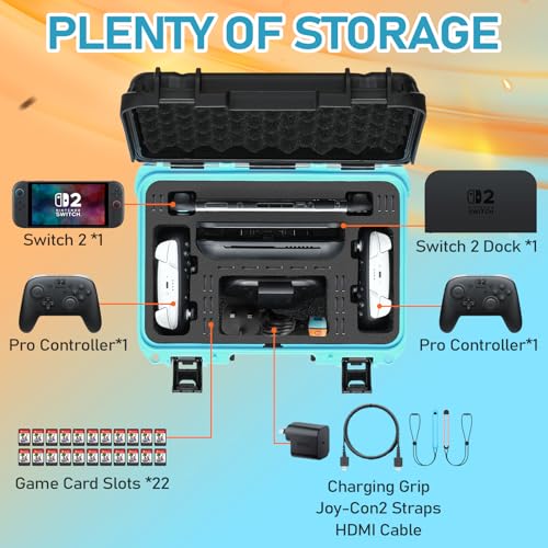 Travel Hard Carrying Case for Switch 2: Deluxe Travel Cases, All In One Carrying Case for Nintendo Switch 2 Console, Pro Controller X 2, Dock, Joy-Con Grip, Power Adapter, 22 Games & Other Accessories - color: Black & Blue