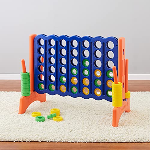 Amazon Basics Junior 4-to-Score Giant Premium Plastic Party Game for Kids & Adults, Indoor & Outdoor, BPA-Free with Carrying Bag, Blue, Yellow, Red, Green, Large