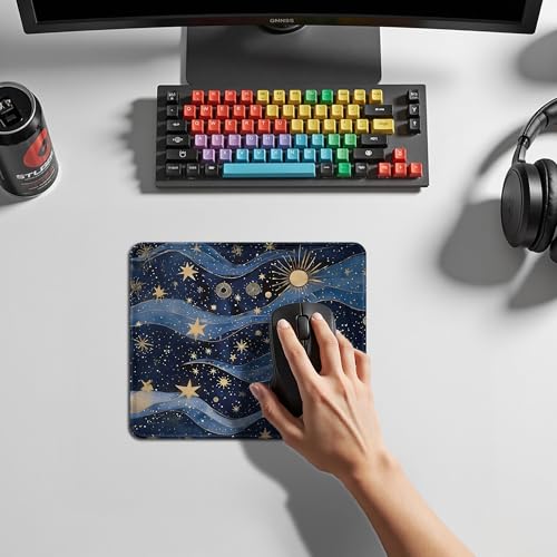 Fantasy Starry Night Sky Mouse Pad, Celestial Sun Star Galaxy Gifts for Women, Blue and Gold Galaxy Mouse Pad for Home Office Computer Gaming Desk Essentials, 9.5x7.9 Inch - color: 10Child
