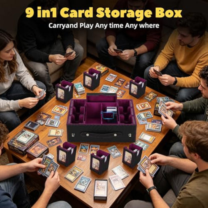 MTG Commander Deck Box with Handle, 6Removable Boxes,2-Row Case & Dice Tray | 9-in-1 Large Card Storage Box, Holds 1400+ Double-Sleeved Cards, Display Window,Mag Holders, Latch Closure,Fit TCG/EDH,Purple - color: Purple