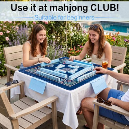 4 Packs Mahjong Card Holder for Table, Foldable Under Mat Slide-in Plastic Tile Racks 3D Space-Saving Angled Stand Table Accessories for American Mahjong Cards Game Night(Flower,Blue) - color: Blue