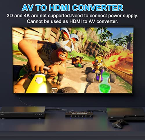 LVY 4 Port RCA to HDMI Converter/4Port AV Adapter Converter 720/1080P Support 16:9/4:3 Switcher Compatible with WII, N64, PS2,PS3, VHS, VCR DVD Players etc. (4AV Input 1 HDMI Output) - style: 4AV to HDMI Converter
