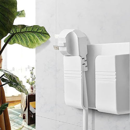 2 Pcs Wall Mount Phone Holder with Adhesive Phone Stand with Data Cable Receiving Hole, Phone Charger Stand Remote Control Storage Box for Bedroom, Kitchen, Bathroom, Office (White) - color: White
