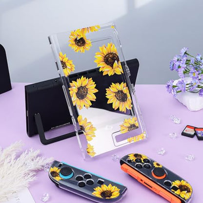 DLseego Protective Case Flower Floral Clear Switch 2 (2025), Detachable Joy-Handle Protective Case 2-Piece Split Full Wrap PC Hard Shell Anti-Scratch All-Round Protection Cover, Sunflower, Yellow - color: Yellow