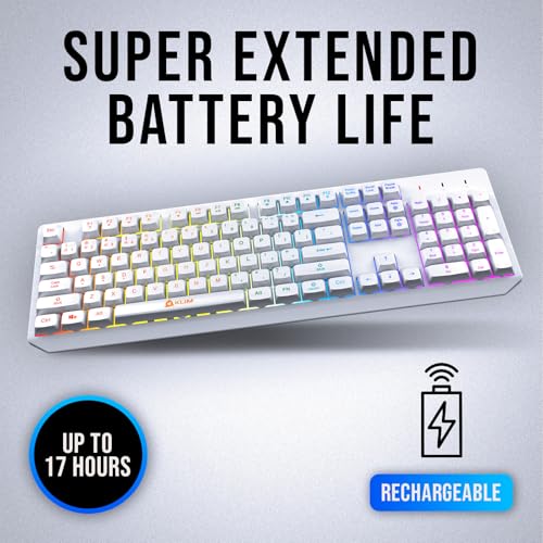 KLIM Chroma White Wireless Keyboard – RGB Backlit, Rechargeable Battery, Wireless Keyboard with Water-Resistant Durable Design, Compatible with PC, Mac, PS4, PS5 - color: White