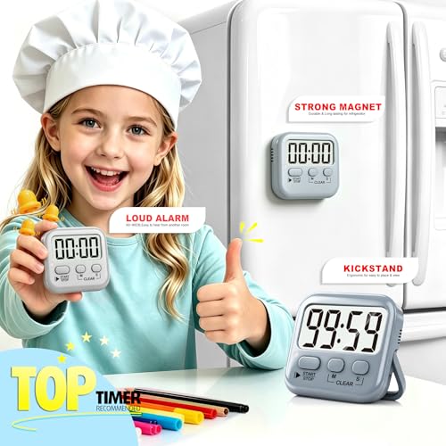 2 Pack Digital Timer for Kids Classroom Kitchen Timers for Cooking | w/ Battery, Easy to View, Alarm, Mute Mode, Count Down/Up, Magnetic, Kickstand, Hanging, Classroom Timer for Teacher Supplies - color: Space Grey