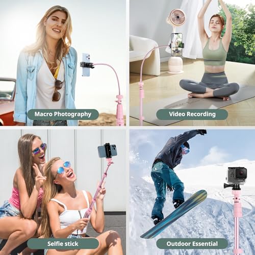 SENSYNE 88" Phone Tripod & Selfie Stick, Extendable Cell Phone Tripod Stand with Wireless Remote and Phone Holder, Pink - color: Pink, size: 88-inch