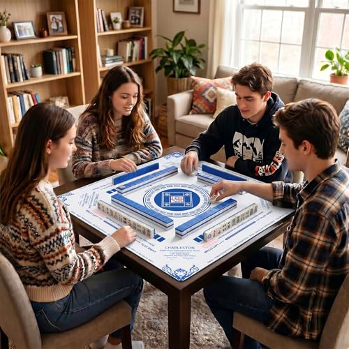 Mahjong Mat for Table 31.5"x31.5" Non Slip Noise Reduction | Mahjong Table Mat with Carry Storage Bag for Playing Board Game Domiones Blackjack Poker Card (White) - color: White