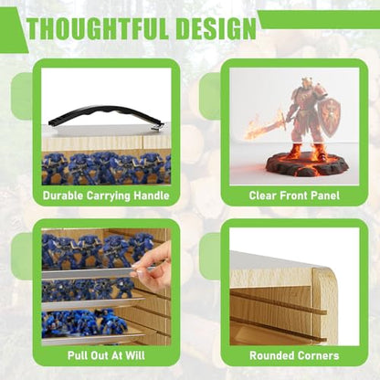 Miniature Storage Case for Collectibles Miniatures, Wooden Display Cases with 6 Trays, Miniature Display Case Miniatures Transport Case (Natural Pine) - color: Natural Pine
