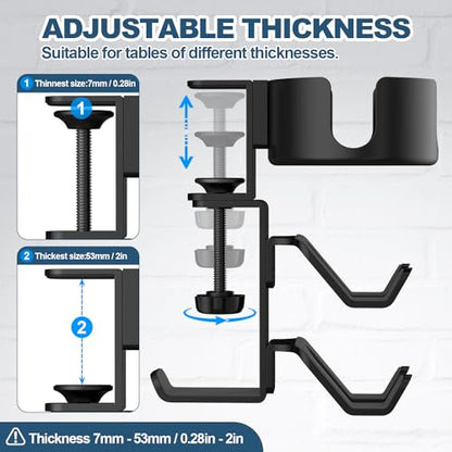 4 in 1 Desk Cup Holder with Headphone Hanger and Controller Stand Gaming Accessories, Universal Adjustable & Rotating Upgraded Arm Clamp for Coffee Mugs, Water Bottles, Headphones, Controller.
