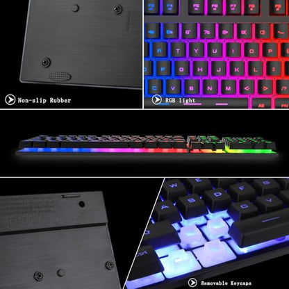 BlueFinger RGB Gaming Keyboard and Backlit Mouse Combo, USB Wired, LED Gaming Set for Laptop PC Computer Game and Work - color: Black