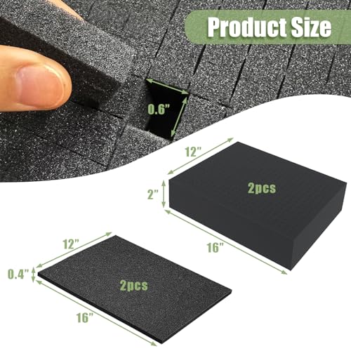 LAFENLIN Pick & Pluck Foam 4-Pack for Gun Cases, 16x12x2" & 0.4" Sheets | High-density closed-cell polyethylene, pre-scored for easy customization.Protects firearms, electronics, tools & collectibles - size: 4 Pack Two Sizes-16 Inch Length