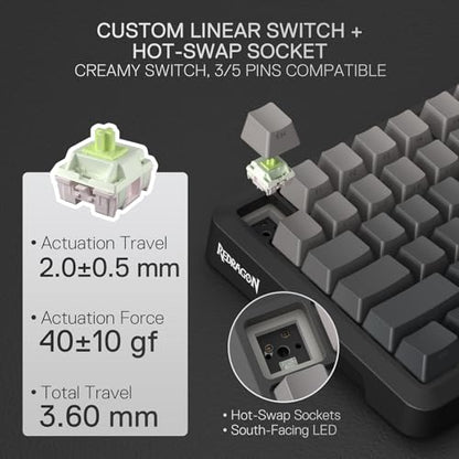 Redragon K724 PRO Wireless 81-Key Gasket Gaming Keyboard, TFT Screen & Knob | Easy-Control LED Info Display, 0-Delay Tri-Mode, Cushioned 5-Layer Noise Dampening for Creamy Thocky Sound, Compact 80% Size - color: Concrete Jungle, size: 81 Keys + LCD Screen