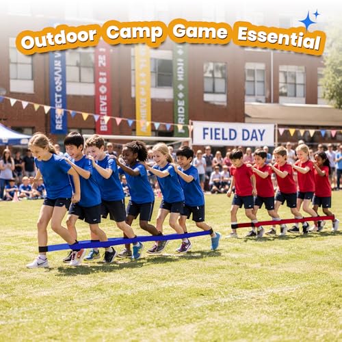 3 Legged Race Bands, Field Day Games for Adults, 4 Players 2pk | Outdoor Games for Carnival, Family Reunion & Backyard Party,Team Building Relay Race Bands - color: 2pk(red+blue)-4persons