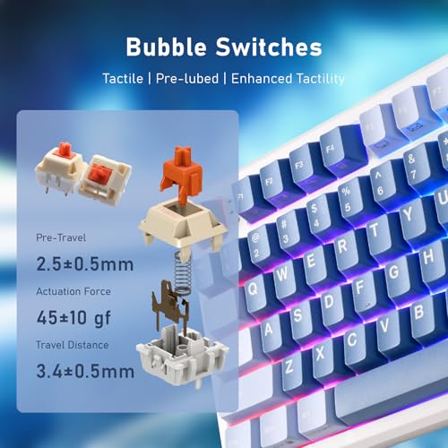 iRocks K103R Wireless Rechargeable RGB 75% Mechanical Gaming Keyboard, Hot Swappable Pre-lubed Switches, 81 PBT Keys, Gasket Mount, USB-C Detachable Cable (Ocean Blue, Bubble Switch) - color: Ocean Blue, size: Bubble Switch