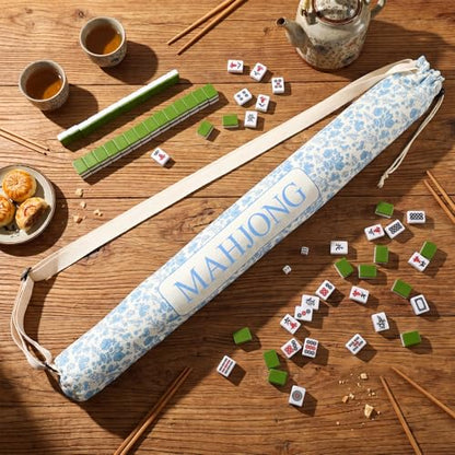 34 Inch Long Mahjong Mat Bag Cute Double Strapped Canvas Drawstring Mahjong Holder Lightweight Outdoor Carrying Bag for Board Games Travel Storage-Mat Not Include(Light Blue,Paisley,1 Pc) - color: Light Blue, style: Chinoiserie