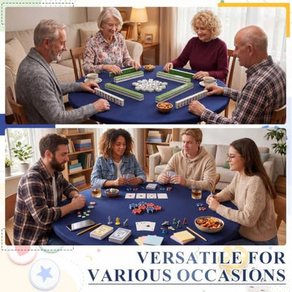 Newwiee Blue 36 Inch Felt Card Game Tablecover Round 36in to 48in Tablecloth Poker Table Cover Round Elastic Table Mat for Playing Cards Mahjong - color: Blue