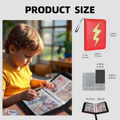 Collectible Trading Card Albums,4 Pocket Card Binder, 400 Double Sided Pocket PU Premium Zip Trading Collection Binderwith 50 Removable Sleeves, Card Folder forTCG, Sports Cards (Red White-08) - color: Red White-08