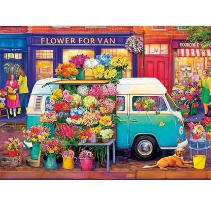 300 Piece Puzzles for Adults,Nature Flower Shop Puzzle for Adults Kids Seniors,Large Piece Fun Puzzle for Kids Ages 8-10 10-12,Challenging Truck Floral Dog Puzzles Perfect for Game Nights,20.5x15 in - style: Flower Shop