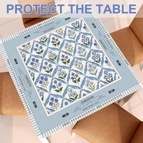 Tegeme Chinoiserie Mahjong Mat 31.5x31.5 Inch Blue Flower Mahjong Mat | Anti Slip Noise Reduction Multi Purpose Game Table Cover Non-Slip Noise Reduction Gaming Rug for Mah Jong Card Board Tile - size: 31.5" X 31.5", style: Blue Flower