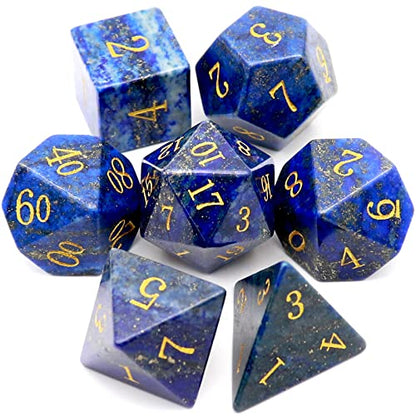Haxtec Gemstone DND Dice Lapis Lazuli Dice Set with Dice Case Natural Gem Stone RPG Dice D&D Compatible with Dungeons and Dragons TTRPG Gift - color: Purple Gold