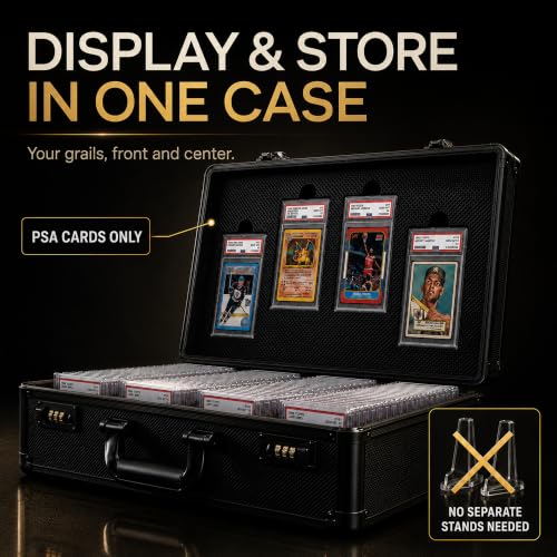 Graded Card Storage Box - Card Slab Case with Lock - 4 Row Trading Card Case with 8 Foam Inserts - Sports Card Case Fits PSA, BGS, SGC, CGC Slabs - Holds 640+ Toploaders - size: 4 rows