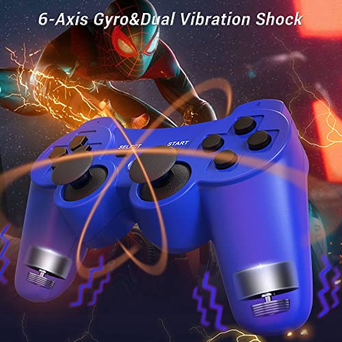OKHAHA 2 Pack Wireless Controller Compatible with PlayStation 3 (PS3), Bluetooth, Rechargeable with Motion Sensor (No Stripes, Blue + Red) - color: No Stripes(Blue + Red)