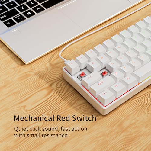 Newmen GM611 Mechanical Keyboard,LEDBacklit Wired Gaming Keyboard RedSwitch | Compact Portable,Mini 61 Keys,LED Backlit,60 Percent Mechanical Keyboard,White Keycaps,Windows Laptop PC,Linear Red Switches - color: white keycaps-red switch