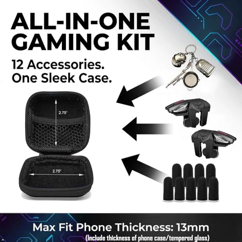 Mikirini 13 in 1 PUBG Mobile Phone Controller Combo, L2R2 4 Gaming Triggers | For PUBG/Call of Duty/Free Fire/Fornite, compatible with iPhones & Android Smart Phones, 6 fingers operation