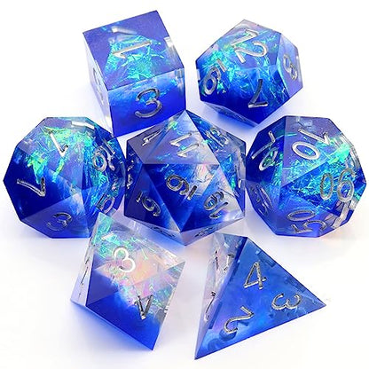 Haxtec DND Dice Set Sharp Edge Resin Dice with Dice Case Blue D&D Polyhedral Dice for TTRPGs Compatible with Dungeons and Dragons Galaxy Series - color: Blue Silver