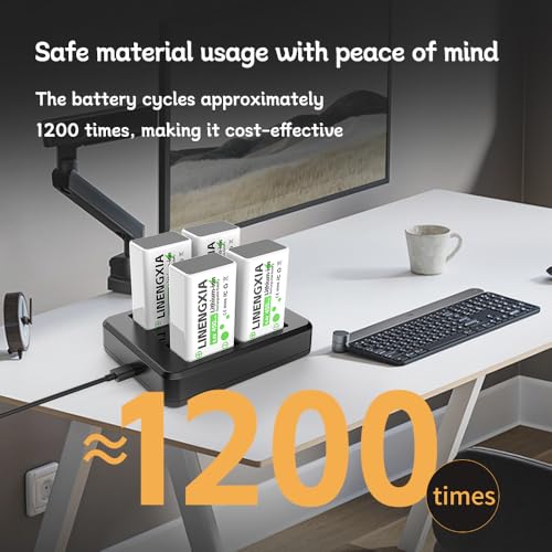 9V 450mAh Li-ion Rechargeable 4-Pack with 4-Slot Charger | 4-Slot Smart Charger, Independent Charging, MCU Protection, for Mics/Multimeters/Alarms, 1200 Cycles