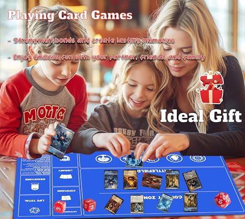 Card Game MTG Playmat for Beginner 2 Pack with Dices, Magic Mat Commander Deck Playmat for TCG MTG Accessories Play Mat 24x14 Inches Duel Card Battles, Red/Blue - color: Blue+red
