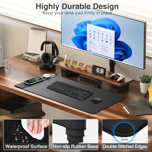 Magnetic Wireless Charging Mouse Pad, 31.5"x15.8" in, Black | Large Gaming Desk Mat, Non-Slip Base, Waterproof Ultra-Smooth Keyboard Pad for Gamer, Office & Home - color: Black-31.5"x15.8"