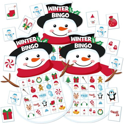 Blosssound Snowman Christmas Bingo Game for 24 Players Winter Holiday Party Supplies, Classroom Family Xmas Activities, Reusable Snowman Bingo Cards for Christmas Eve Games - style: Snowman