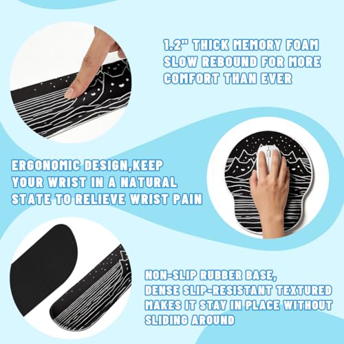Black White Cat Desk Mat Set Minimal Mountain Ocean Night Mouse Pad with Wrist Rest 4in1 Desk Mat for Desktop Ergonomic Keyboard Wrist Support Anti-Slip Computer Mouse Pad Home Office Gaming - color: Black White Cat